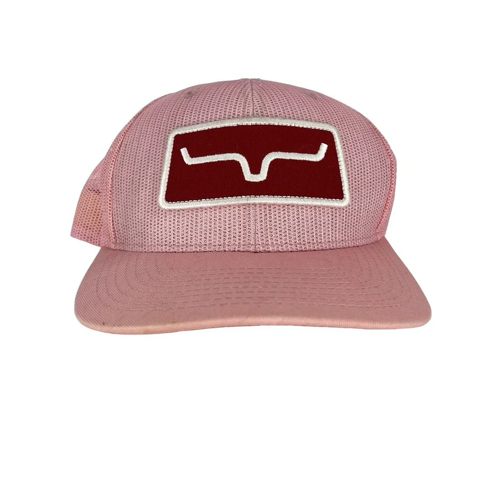 Kimes Ranch Pink Mesh Trucker Hat Bull Horn Logo Patch Snapback Western Cowgirl